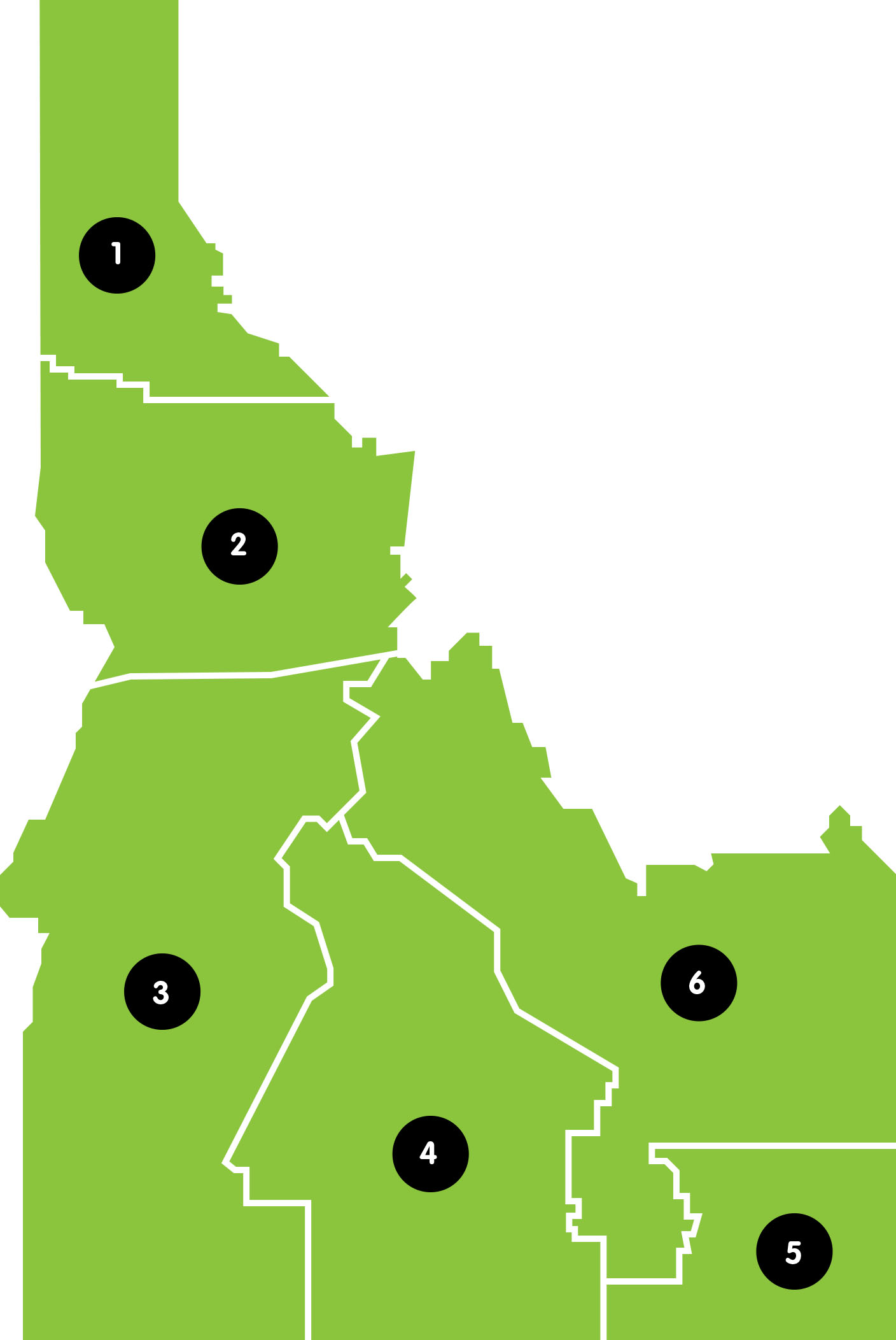 Image of Idaho with regions mapped out.