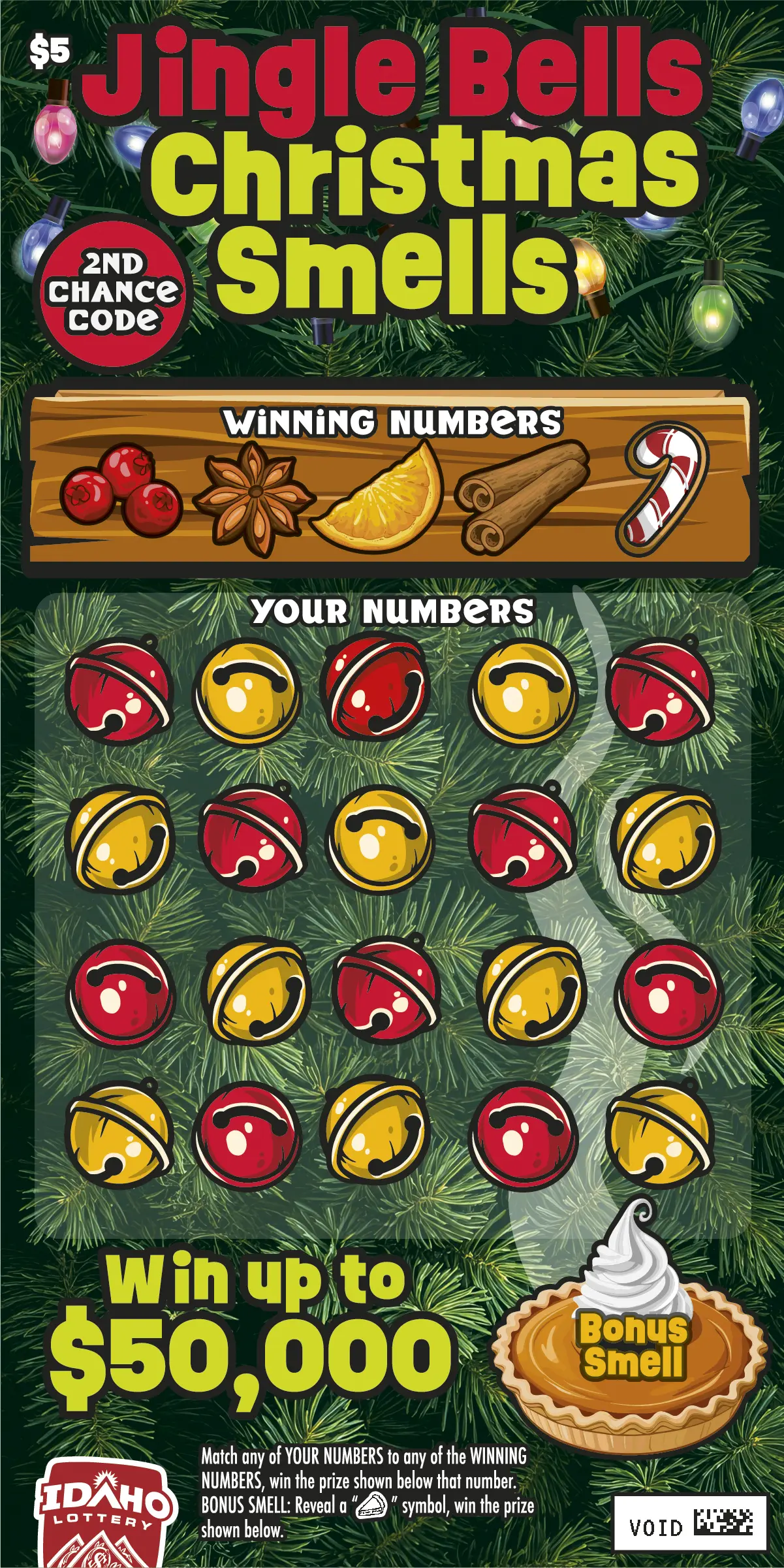 Jingle Bells Christmas Smells scratch ticket.