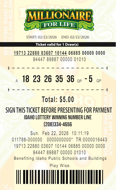 Millionaire For Life draw ticket